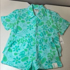 Bluey Floral Green and Blue Short Sleeve Romper